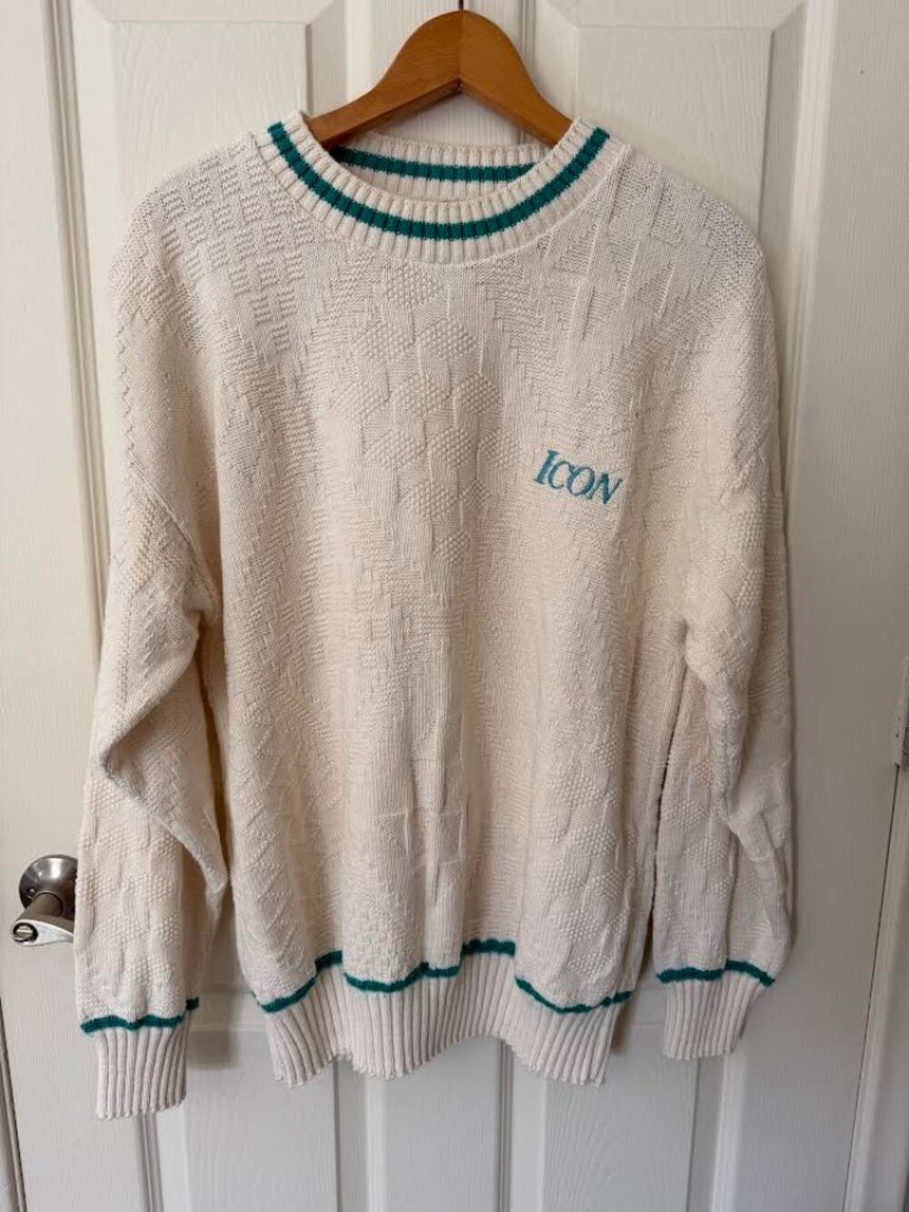 Vintage McBriar Men's Knit Crew Neck Sweater White/Green Large